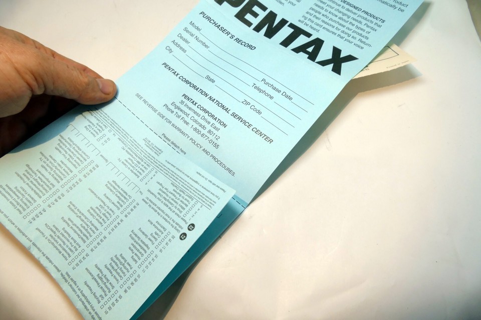 Pentax K1000 camera warranty card vintage 1980&#39;s - $9.55
