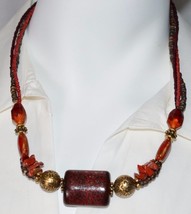 Coldwater Creek Hewitt NL Red Jasper Stone Gold Tone Bead Beaded Necklace NWT - $23.52