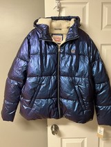 LEVI&#39;S NWT Women’s Hooded Faux Sherpa Lined Puffer Coat XXL Shiny Blue M... - $125.00