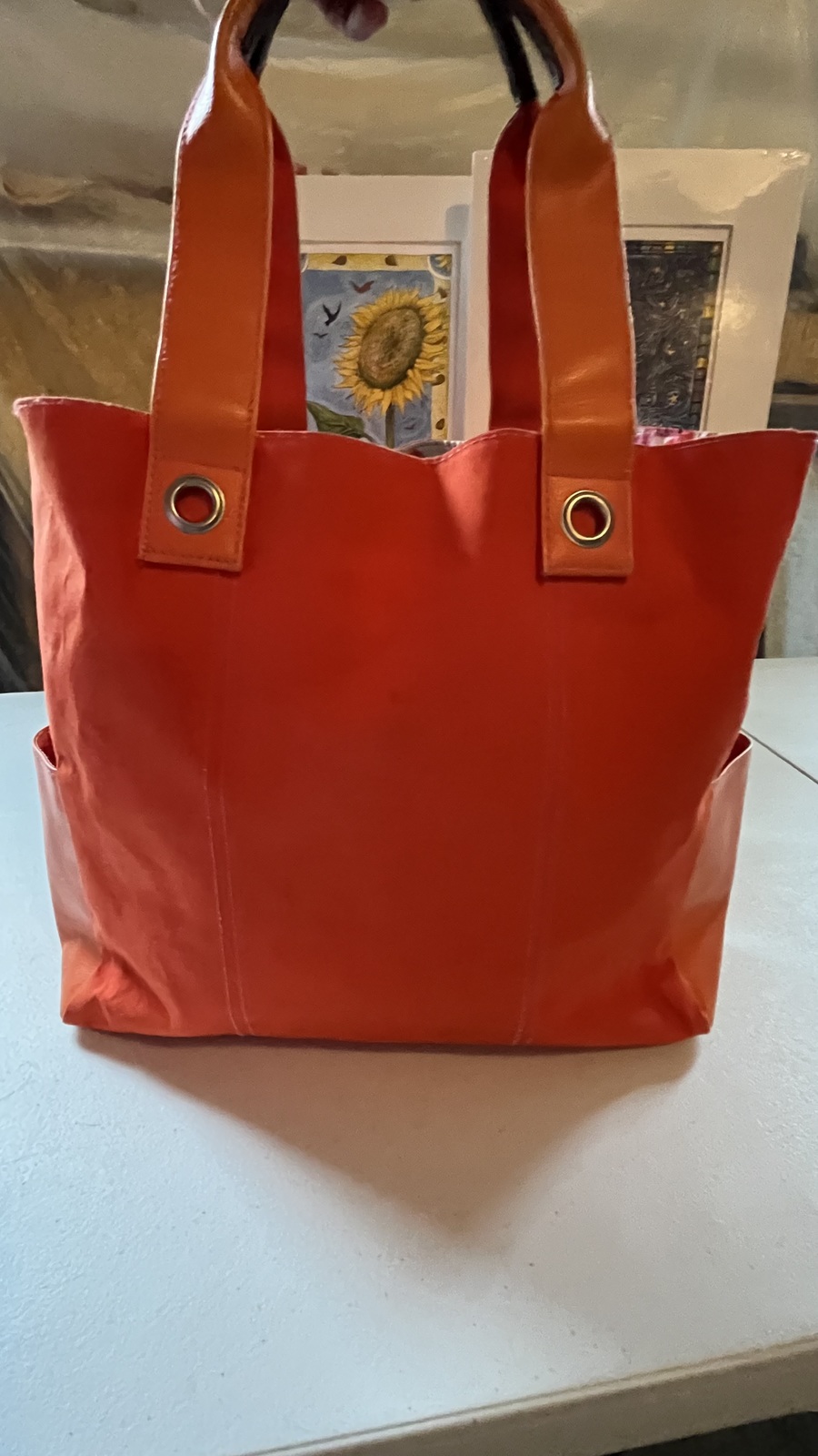 Orange Shopper Tote Beach Bag Floral Lining Lancome - $13.99
