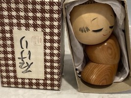 Vintage Japanese Kokeshi Wooden Doll Baby  or monk in orig box stamped - £26.75 GBP