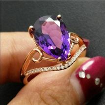 4.10Ct Pear Cut Amethyst Twisted Solitaire Engagement Ring 14K Rose Gold Over - £83.95 GBP