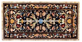 Black Marble Dining Table Top Scagliola Inlay Decorative Furniture Art H3016 - £2,037.60 GBP+