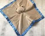 Security Blanket Baby Essentials Tan Teddy Bear Blue Satin Edged &amp; Backe... - £20.99 GBP