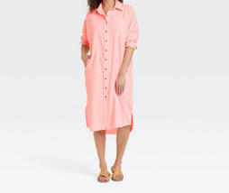 Universal Thread Women&#39;s Long Sleeve Button-Down Shirtdress Size XS Coral - £10.11 GBP