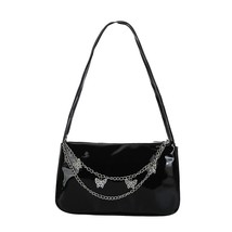 Vintage Women Butterfly Chain Patent PU Leather Shoulder Underarm Bag Ladies Cas - £21.17 GBP