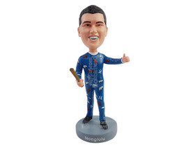 Custom Bobblehead Crazy dude wearing a funny pijama with a club/bat givng a thum - £71.12 GBP