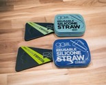 Gosili Reusable Silicone Straw COBALT &amp; MINT Travel Size Compact Tin Bundle - £7.69 GBP