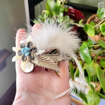 Vintage Floral Leaf Feather Gem Brooch Pin - $24.99