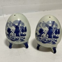 Blue and White Holland Egg Shaped Windmill Salt and Pepper Shakers - £6.17 GBP