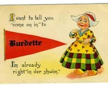 I Vant to Tell You Come On In To Burdette Kansas Postcard 1916 In Der Shwim - $11.88