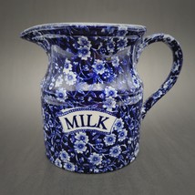 Vtg Calico Staffordshire Milk Pitcher Canister Blue White Flower Burleigh Rare - £110.31 GBP