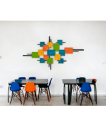 Mid-Century Modern Wood Wall Sculpture, metal accents wall art, 65x35 by... - $425.69