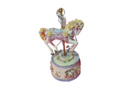 Vintage Resin Revolving Carousel Horse Music Box Playys Memories 9&quot;T See Video - £20.24 GBP