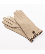 Womens Touchscreen Compatible Gloves - Tan with Leopard Trim - NEW w/ TAG - £7.94 GBP