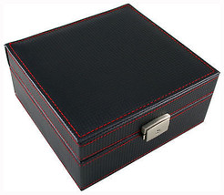Carbon Fiber Pattern BOX BLACK WITH RED STITCHING  6 watches WATCH CASE  - £31.35 GBP