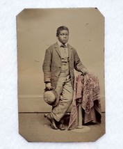 1800s African American Tintype Photograph Young Man Holding Hat - £316.53 GBP