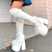Bratz Shoes Blue Vigilance Chunky Platform Boots Lolita White Snow Plush Gothic  - £96.53 GBP