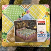 Vintage Cannon NOS Polyester Blanket 72x90 Twin Bed PICNIC Yellow Patchw... - £55.28 GBP