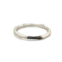 Sterling 18k White Vermeil Bamboo 2 mm Ring w/ 0.05 TCW Black Diamonds S... - $64.25