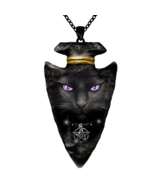 Black Arrowhead Pendant Necklace w/ Black Chain - New - Black Cat - £10.17 GBP