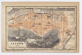 1913 Original Antique City Map Of Sagunto / Valencia / Spain - £17.85 GBP