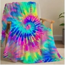 Tie Dye Colorful Hippie Spiral Rainbow Flannel Blanket Plush Cozy Soft Throw - £23.19 GBP