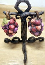 Vintage Grapes Ceramic Salt &amp; Pepper Shakers W/  Wrought Iron Vine Stand... - $17.99