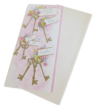 Vintage Pink Greeting Card Get Well Soon Decorated with Skeleton Keys Fl... - £7.01 GBP