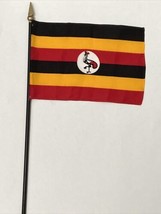 New Uganda Mini Desk Flag - Black Wood Stick Gold Top 4” X 6” - £3.99 GBP