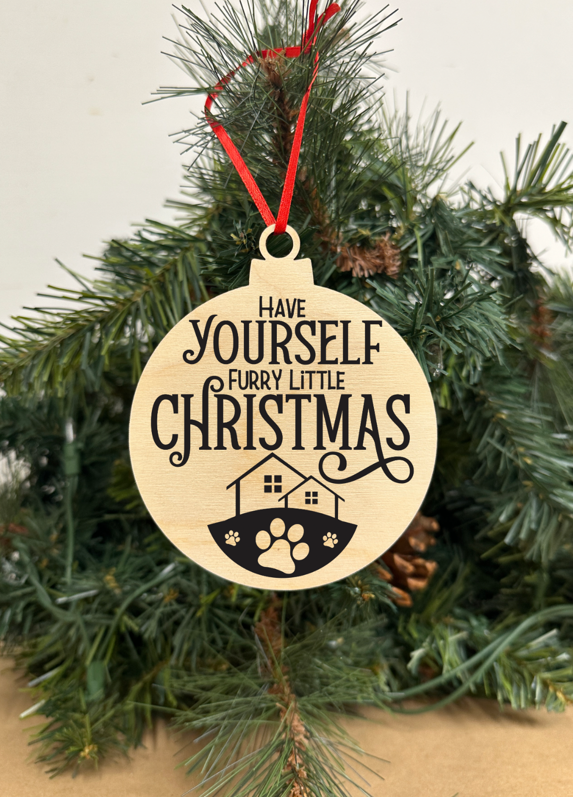 Have yourself Furry Engraved Wooden Christmas ornament, Snowball Holiday... - $9.49