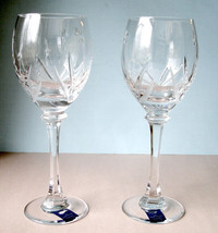Kathy Ireland Home Crystal Tranquility Goblet Pair Floral/Leaf Motif New... - £30.58 GBP