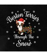 Boston Terrier Dog Through Snow Christmas winter dog art holiday png fes... - $3.95
