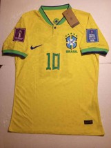 Neymar Jr Brazil 2022 World Cup Qatar Match Slim Fit Yellow Home Soccer Jersey - £79.93 GBP