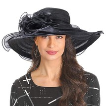 Women&#39;S Organza Kentucky Derby Church Dress Hat Fascinator Bridal Wide Brim Tea  - £43.52 GBP