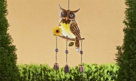 Owl Wind Chime Hanging with Bells 22.9" Long Metal and Glass Garden Decor Brown image 2