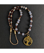Tree of Life Goldtone Pendant Lava Stone Beaded 22&quot; Necklace, Estate Jew... - $378.57 MXN
