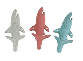 Scratch &amp; Dent Set of 3 Cast Iron Coastal Shark Tail Wall Hooks Hanging ... - $34.64