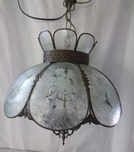 Vtg 4 light swag hanging chandelier tulip shape glass light Roses - £156.72 GBP