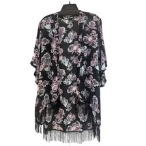 HOT TOPIC Floral skulls Fringe Kimono Duster Sheer xXL Cover Up Bohemian - $29.69