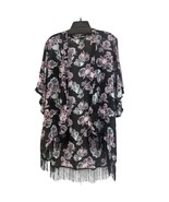 HOT TOPIC Floral skulls Fringe Kimono Duster Sheer xXL Cover Up Bohemian - $40.60 CAD