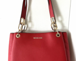 New Michael Kors Trisha Large Triple Gusset Shoulder Bag Leather Bright Red - $94.91