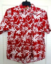 Men Sz L Short Sleeve Hawaiian Shirt Red Floral Cruise Tropical Luau Beach Aloha - £19.47 GBP