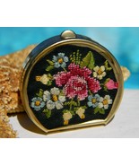 Vintage Petite Point Needlepoint Pill Box Flower Embroidered Swiss - £11.02 GBP