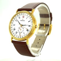 Movado Homme Plaqué Or Calendrier Quartz Watch W / Cuir Bande 87-06-885 - $288.57