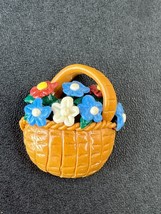 Hand Made Brown Polymer Clay Basket w Red White &amp; Blue Garden Flowers Pendant –  - £10.45 GBP
