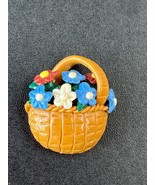 Hand Made Brown Polymer Clay Basket w Red White &amp; Blue Garden Flowers Pe... - £10.29 GBP