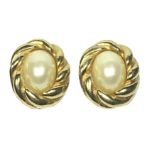 Vintage Donald Stannard Goldtone Cabochon Clip Earrings - $16.00