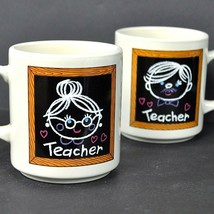 Teacher Female Male Vintage 2 Coffee Mug Bundle Japan Enesco Chalkboard ... - £25.40 GBP