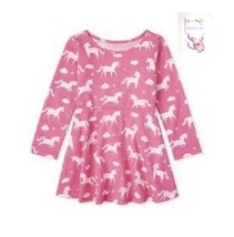 NWT The Childrens Place Unicorn Skater Dress Hair Accessproes 2T 3T NEW - $14.99
